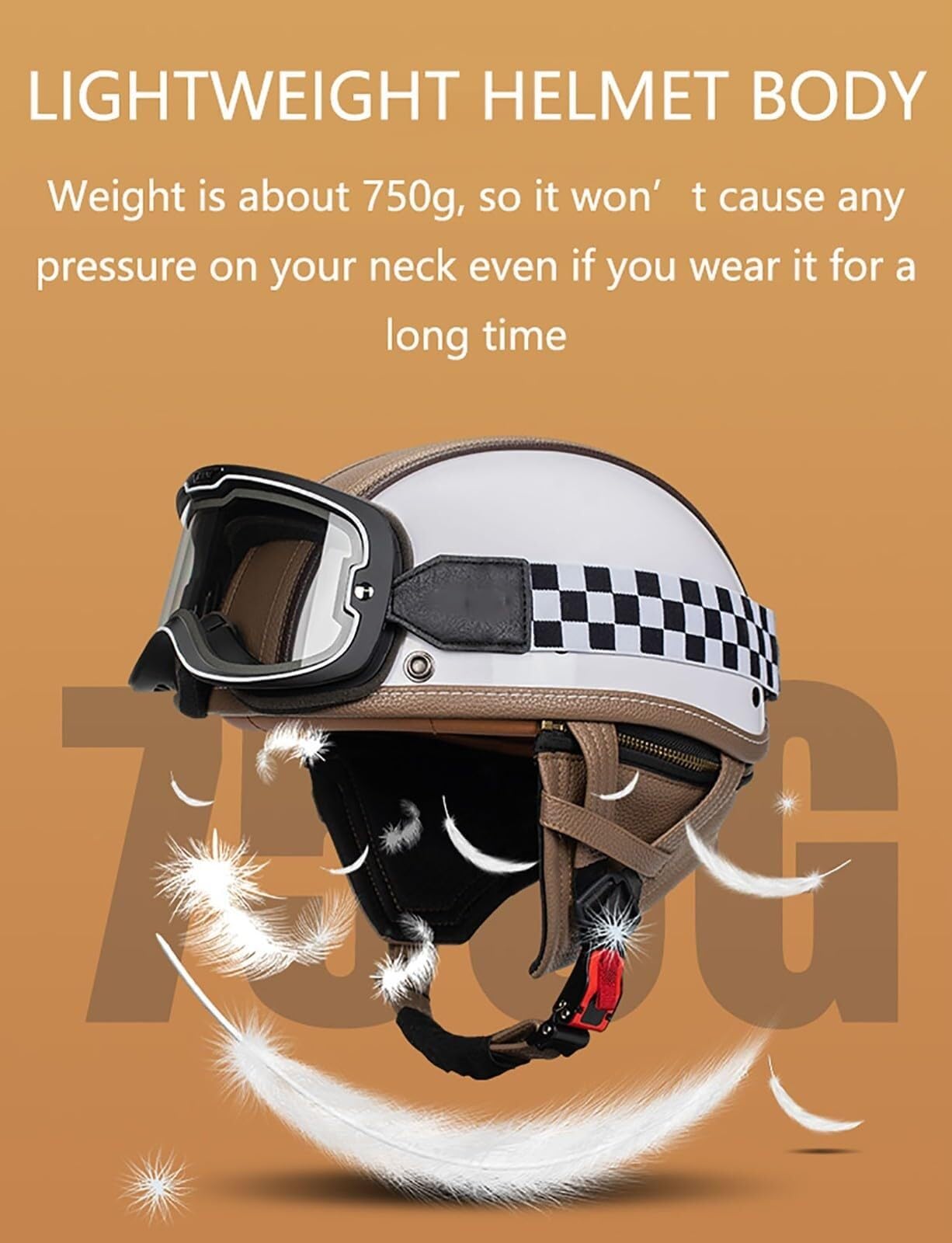Halbschalenhelm ECE Zertifiziert Motorradhelm Halbhelme Leder Jethelm Retro, Vintage Motorrad Helm mit Schutzbrille, Scooter-Helm, Offenem Helm, Halbhelm für Männer Frauen(1,M(57~58CM))