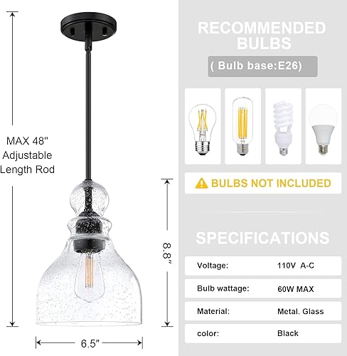 Miniatura 2 de Paquete de 3 lámparas colgantes de techo para isla de cocina, 6.5 pulgadas, vidrio sembrado a mano, acabado de níquel cepillado, iluminación
