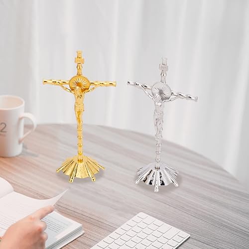 Miniatura 6 de WEBEEDY Crucifijo de metal para pared, cruz, con soporte, estatua de Jesucristo para habitación, oficina, iglesia, decoración