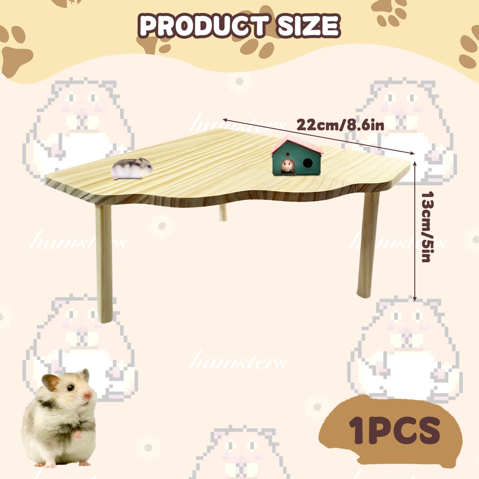 22x22x13cm Wooden Hamster Platform, Hamster Cage Platform for Climbing & Playing, Hamster Accessories for Hamsters Gerbils - Image 2