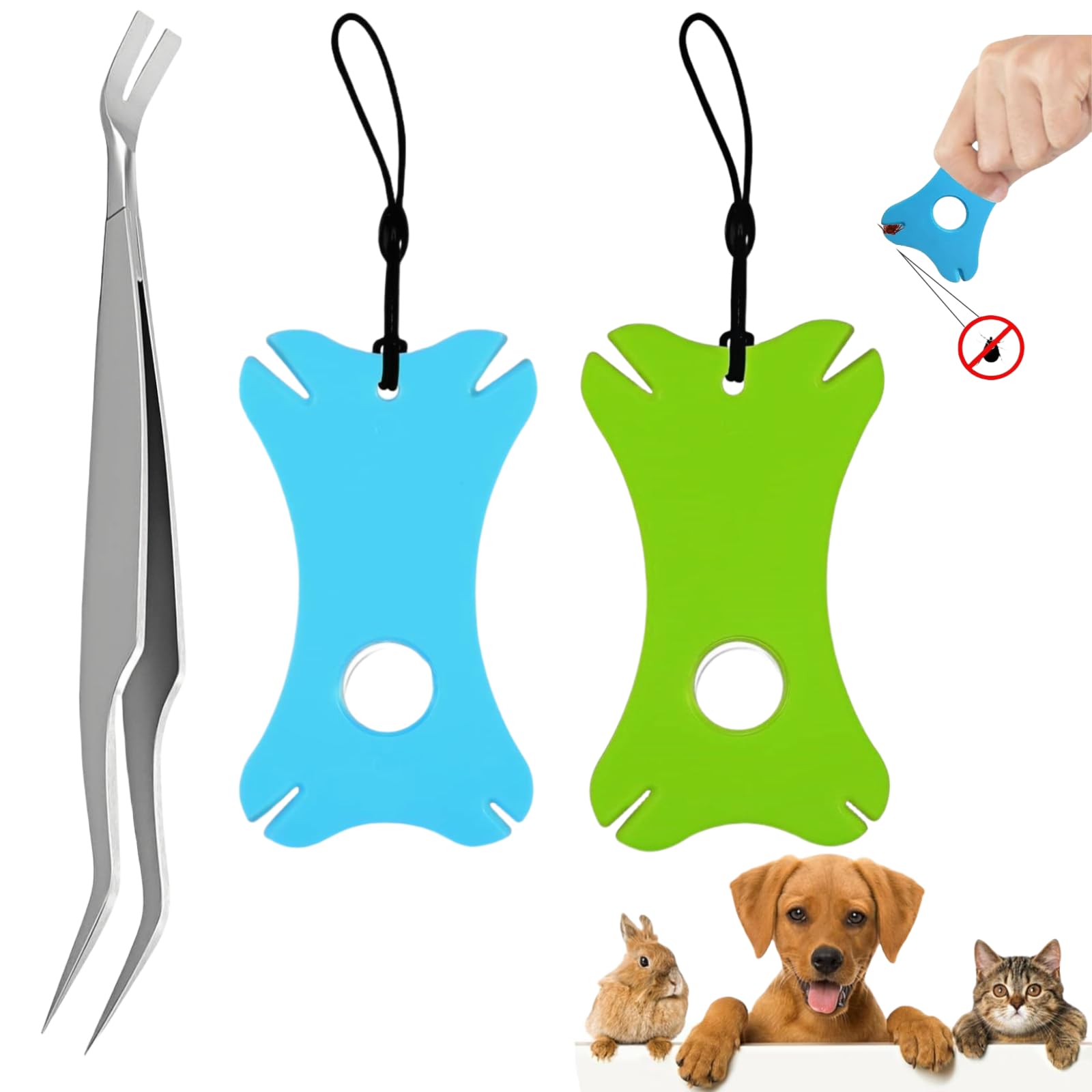Zeckenkarte mit Lupe, 2 Stück Zeckenkarten für Zecken mit 1 Stück Edelstahl Zeckenzangen Zeckenkarte für Kinder, Zeckenkarte für Menschen Kinder Hunde Katzen