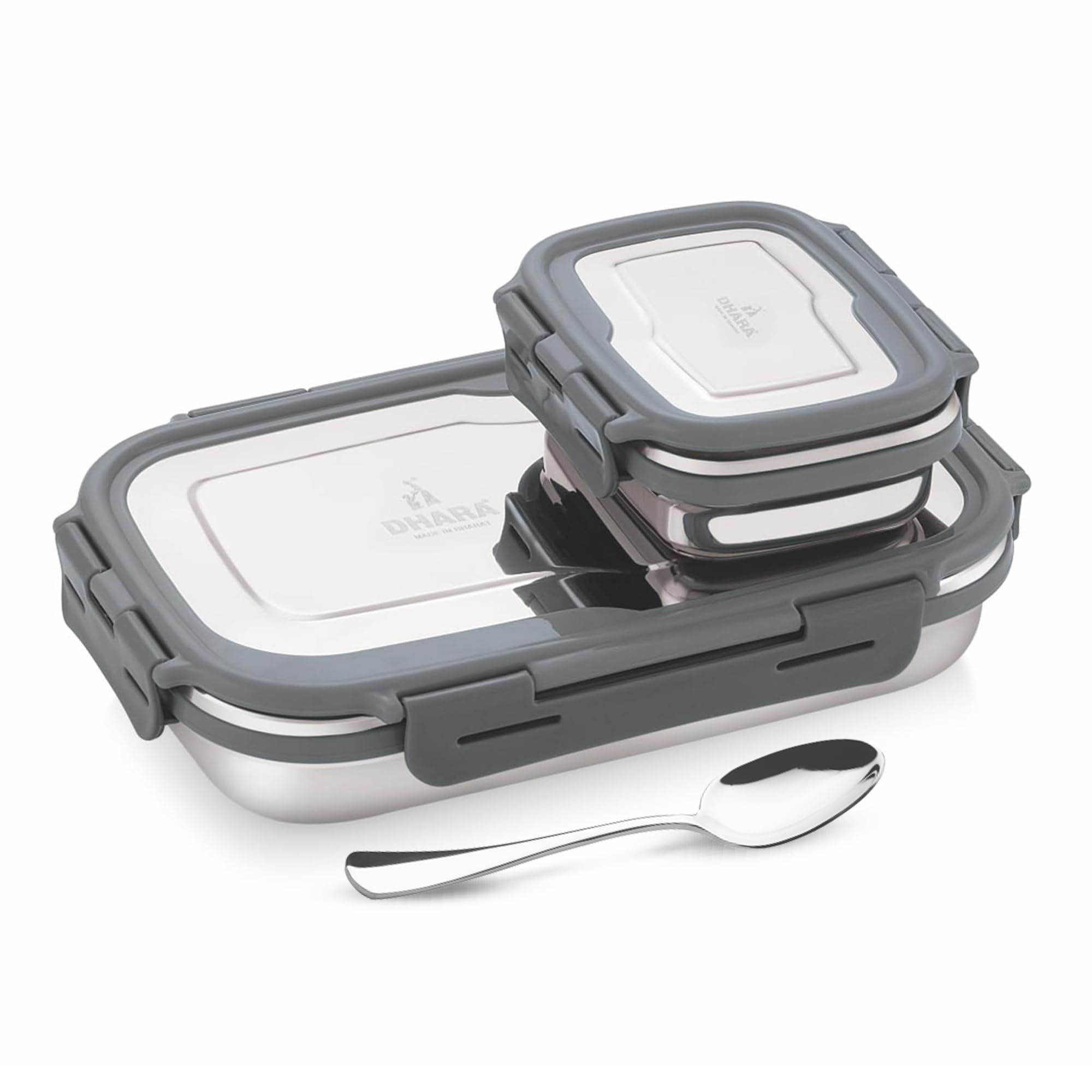 Blaze Lunch Box 1100 ml Grey | Airtight Leak Proof Rust Proof Hot Lunch Box | Four Side Airtight Lock Steel Lunch Box Container for Office, School and Travelling