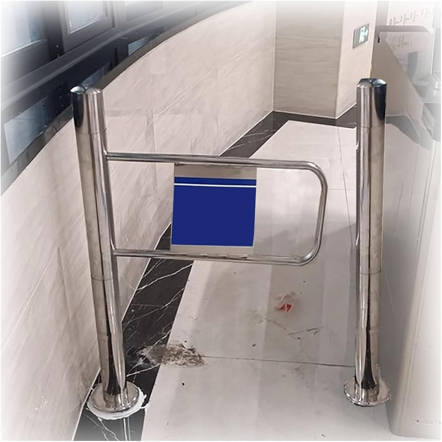 Spring-Loaded Safety Swing Gate, Self-Closing Pedestrian Door 20-34 in Wide, One-Way Design for Hallway Channel Entrance, Push-in Only, Durable & Adjustable