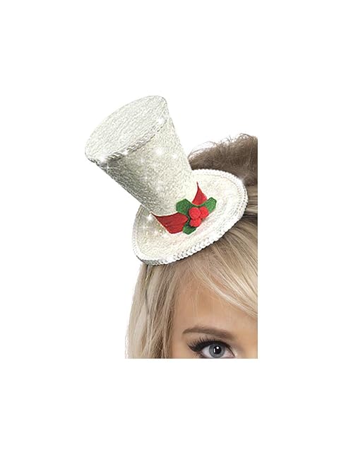 Smiffy's Smiffys Minisombrero de copa, Blanco, con purpurina y diadema Halloween, Carnaval