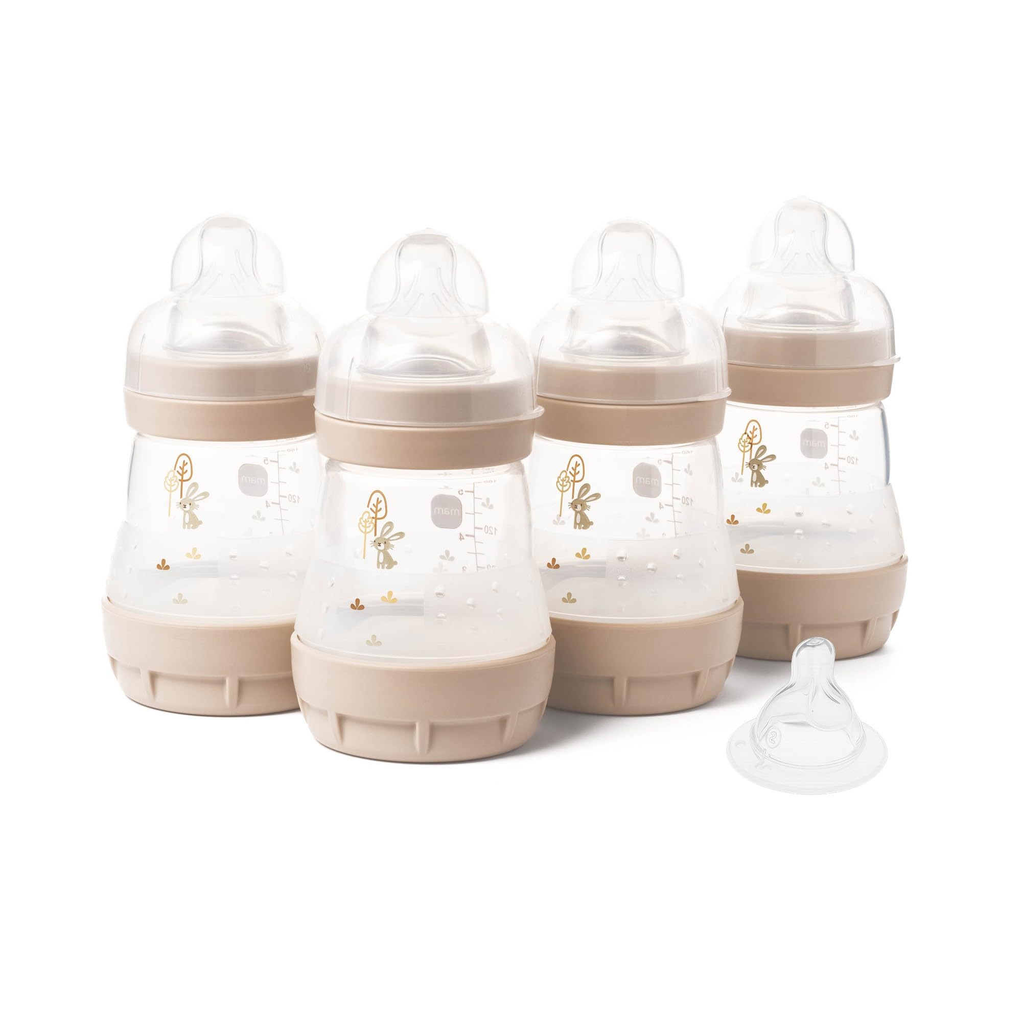 MAM Easy Start Lot de 4 biberons anti-coliques auto-stérilisants MAM à débit lent Taille 1 + 1 tétine à débit moyen Taille 2 Unisexe