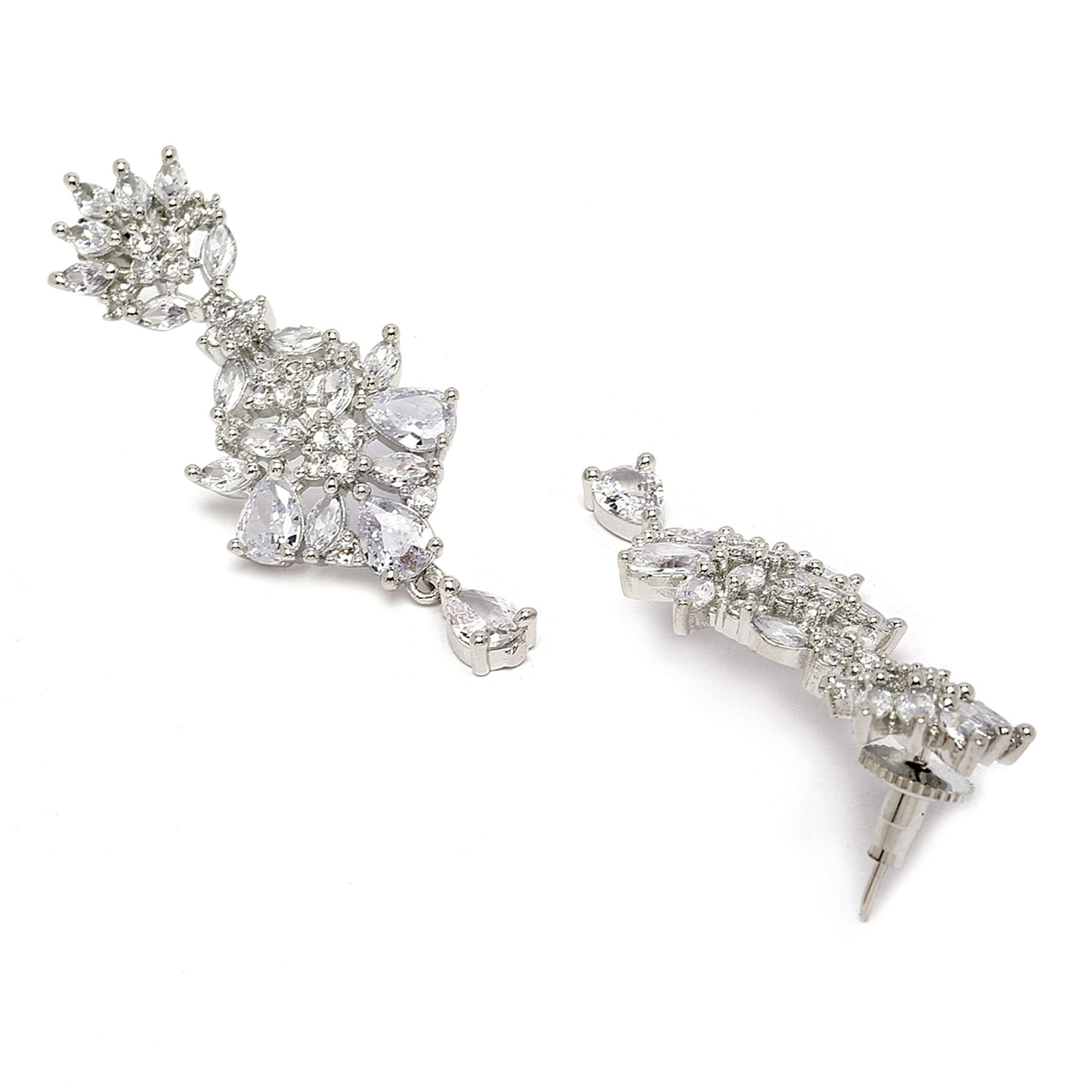 Rhodium-Plated Silver Toned American Diamond Spiked Drop Earrings