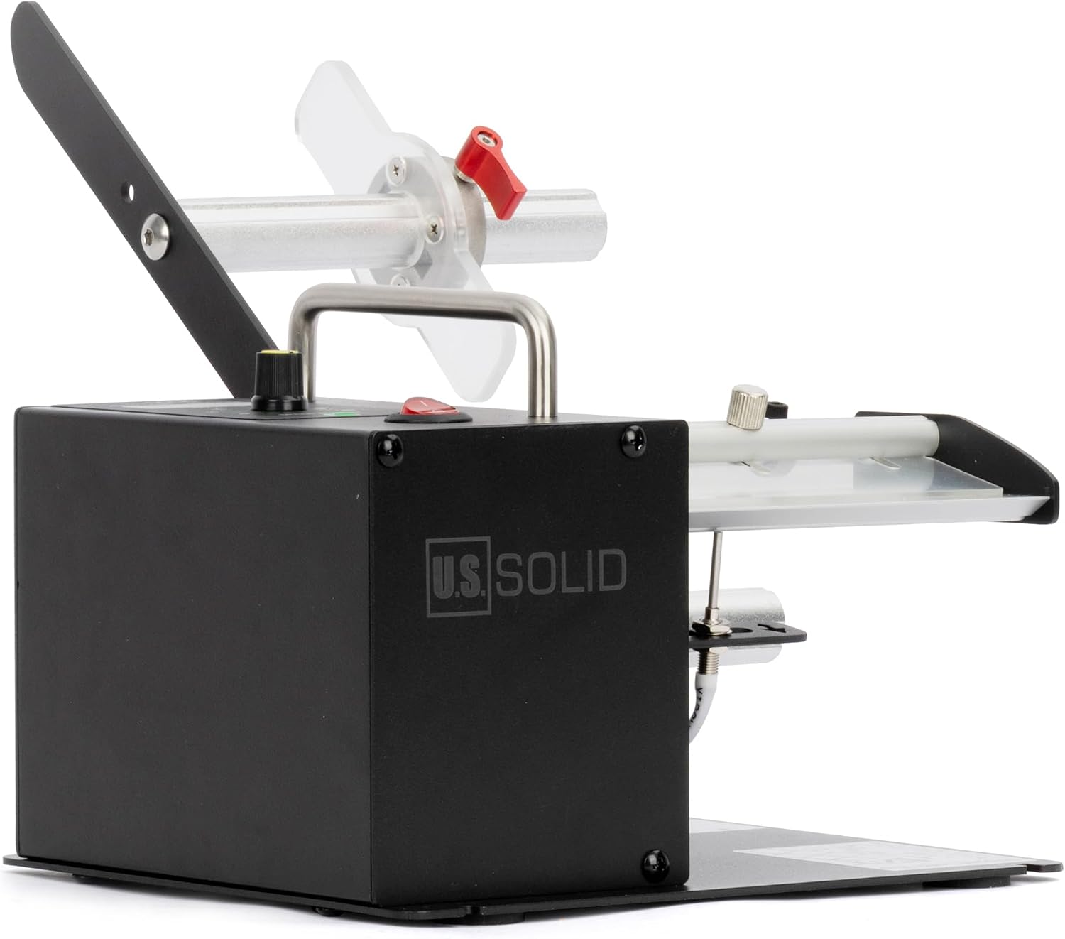U.S. Solid Automatic Label Dispenser with Counter 0-9999, Tool-Free Setup, Fibre Optic Sensor, for Clear and Opaque Labels, 0.4-4.9 in Wide, 0.32-5.11 in Long, Auto Speed to 1.77 in/s