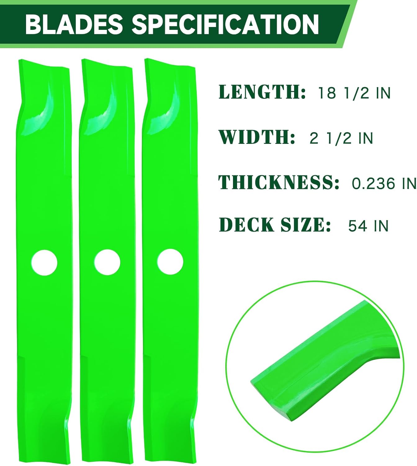 K5613-34340 Mower Blade Fit for Kubota 54" Deck KW421-3, Z422KW, Z724-3, RCK54P-400Z, RCK54P-781Z Lawn Mower High Lift Blade Replaces K5613-34340 (3 Pack)