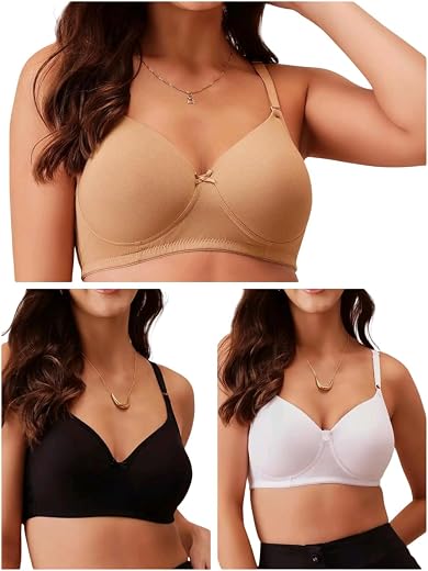 Tkeshto Women's Cotton Lightly Padded Bra (Pack of 3)