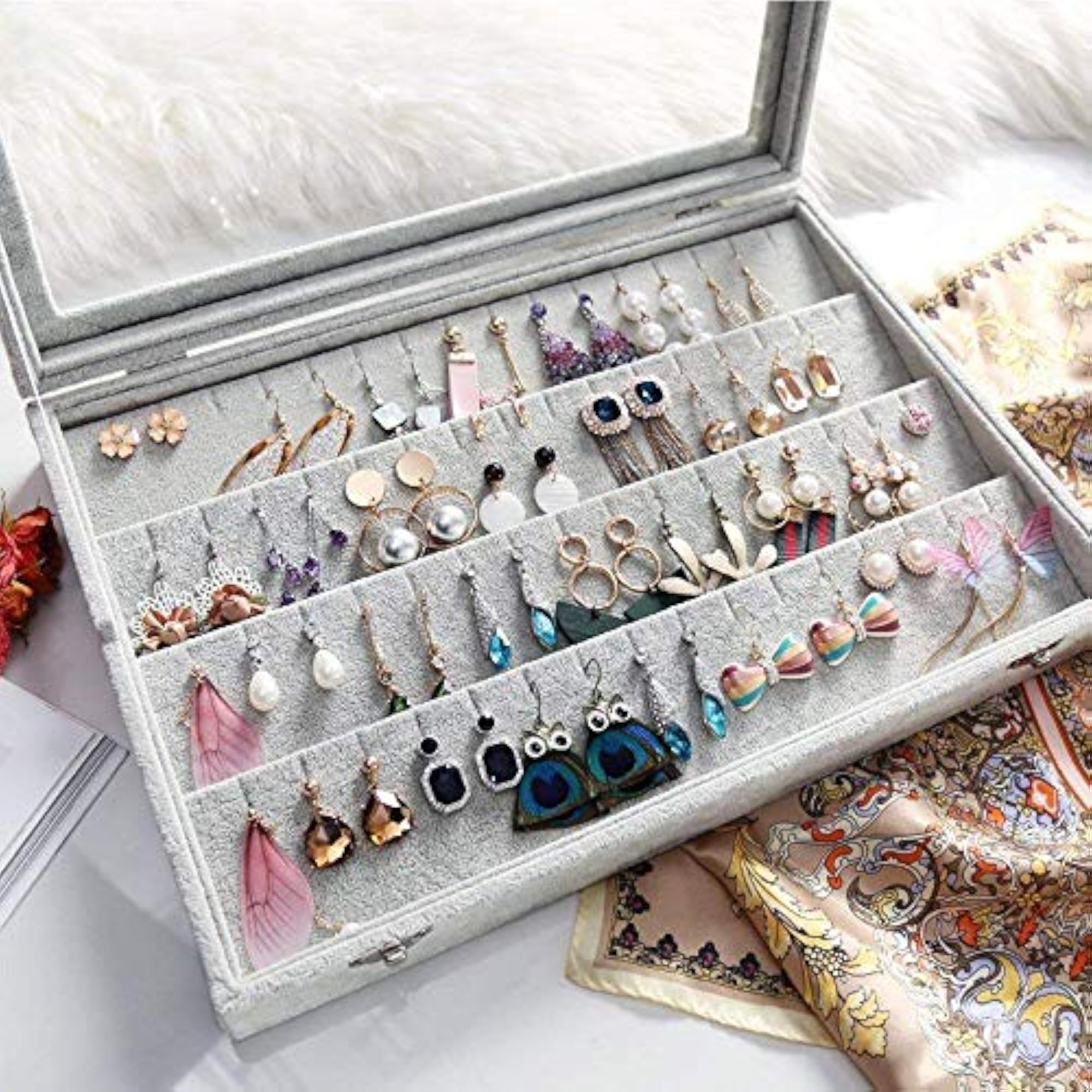 40 Pairs Earring Organiser Box with Glass Lid