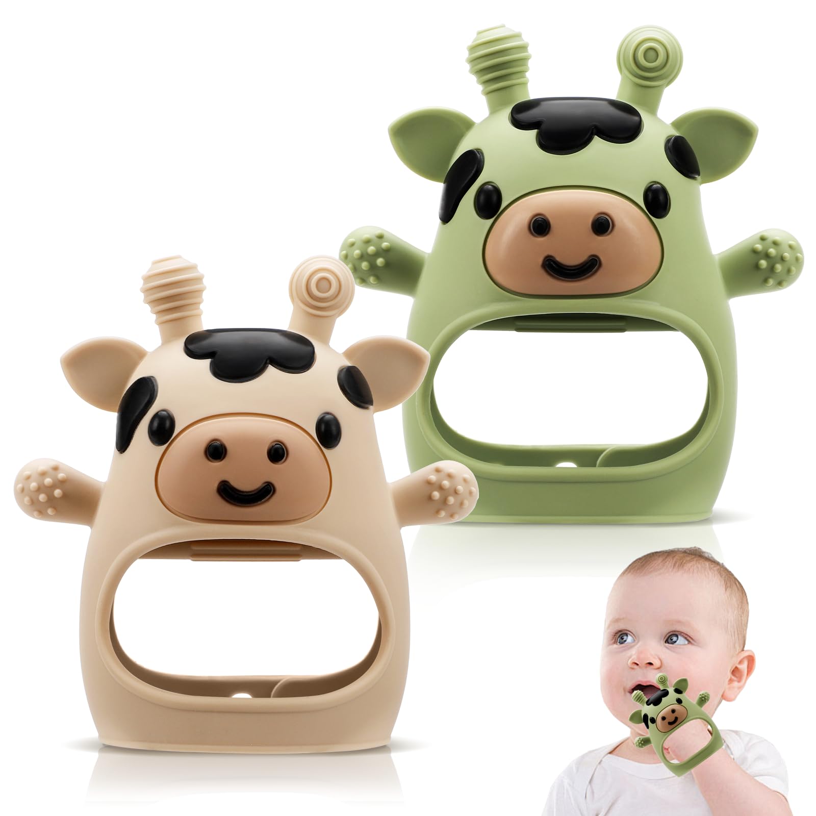 Photo 1 of 2 Pack Baby Teething Toys 3-6 6-12 Months, Adjustable Anti Dropping Wrist Teething Mittens, Food Grade Silicone Baby Chew Toys for Sucking Needs Teether for Newborns Infants Teething Relief