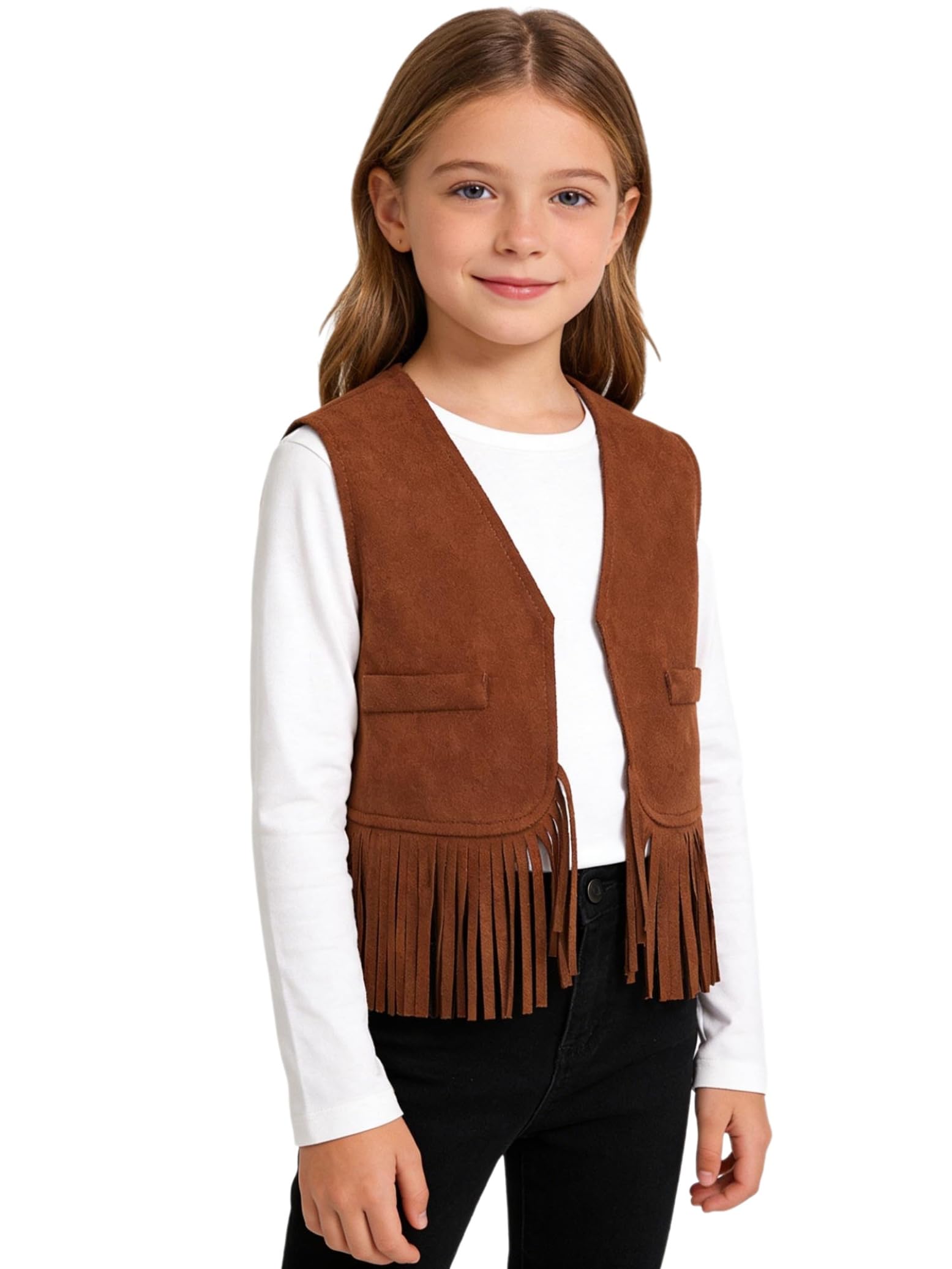 Hedmy Baby Weste Cowboy Western Wildleder Jacke Fransen Top Oberteil für Halloween Weihnachten Fasching Party