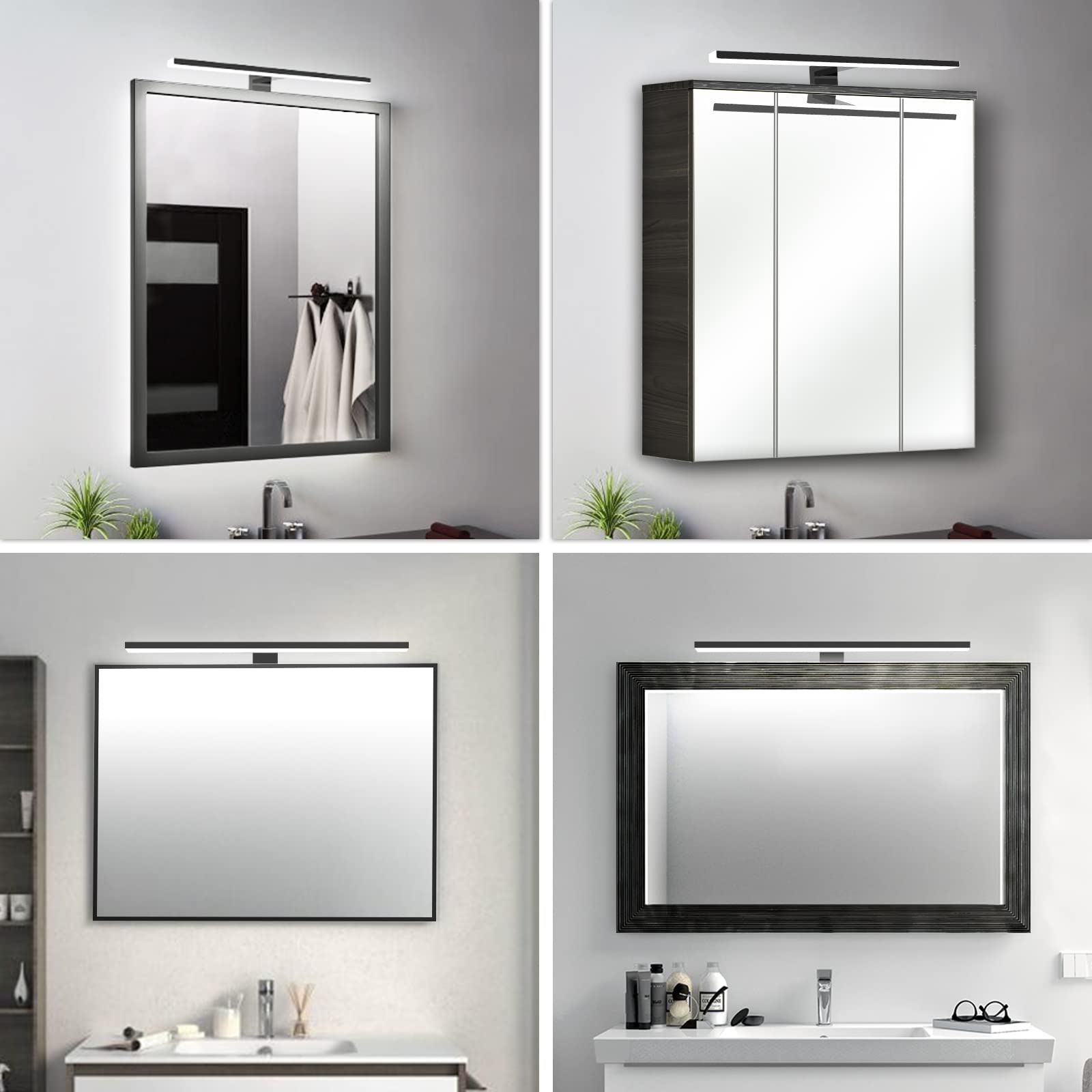 Lampe pour Miroir LED Salle de Bains 10W 820LM,40cm Applique Lampe Miroir Blanc Froid 6500K,3 en 1 230V Led Salle de Bain Lumiere IP44,Noir