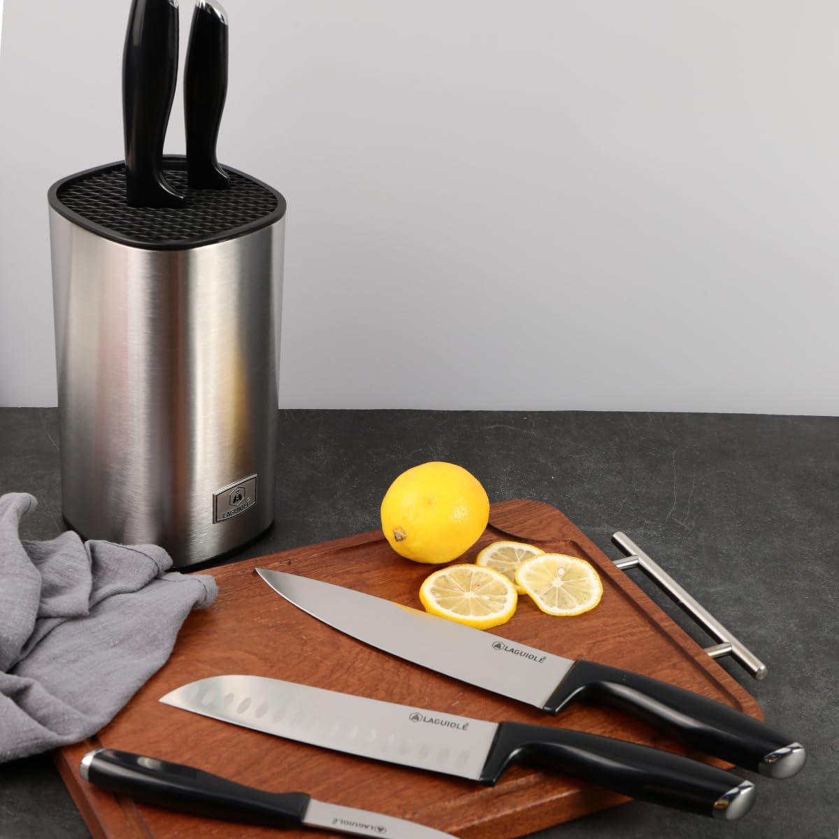 Bloc de 5 Couteaux en Acier Noir Lumin