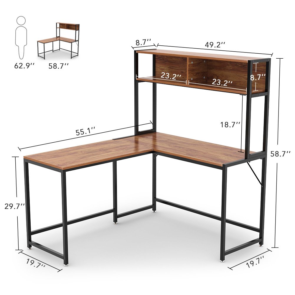 Tribesigns Lshaped Desk with Hutch,55" Corner Computer Desk Gaming