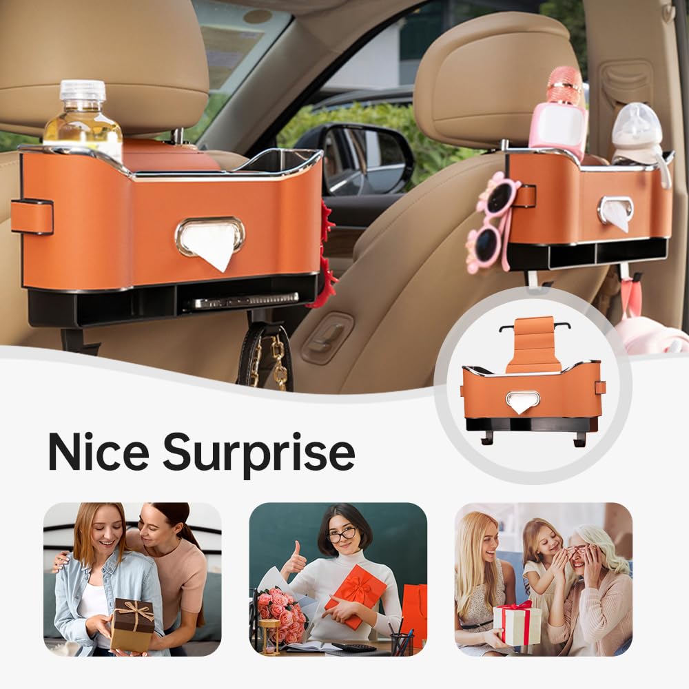 SICOSPI Multifunctional Car Seat Back Storage Box, 2025 Upgraded Car Seat Storage Box, Universal Car Seat Storage Box, Car Seat Tissue Box and Storage Box with 2 Drink Cup Holder (Black)