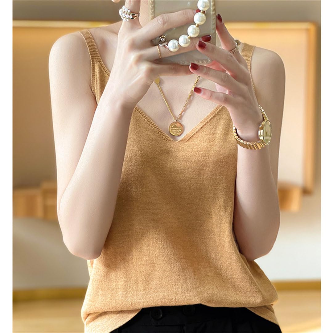 Primavera y otoño Mujeres Cuello en V Color sólido Suelto All-Match Camiseta sin mangas Top Camisola