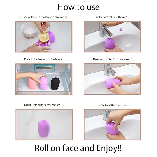 Miniatura 3 de Paquete de 2 rodillos de hielo de silicona para apretar y levantar la piel, para aliviar la hinchazón de la cara y los ojos, molde facial