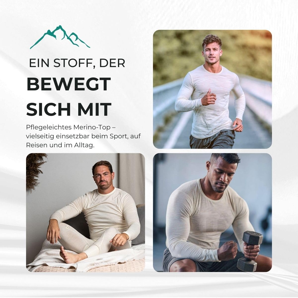 menique 100% Merino Wolle Herren Langarmshirt – Slim Fit Thermounterwäsche Baselayer Longsleeve Shirt für Wandern, Ski & Outdoor, Atmungsaktiv und Geruchsresistent
