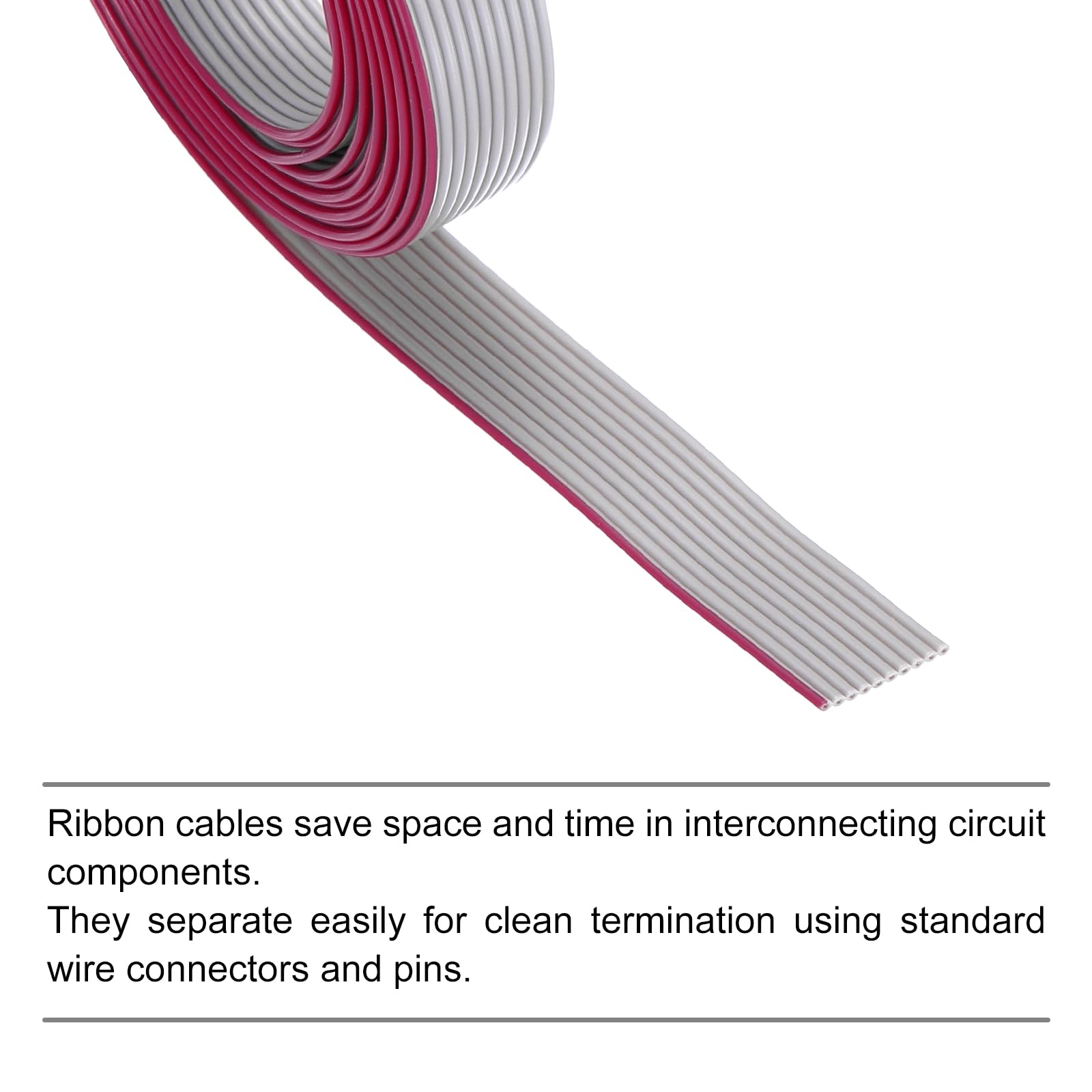 sourcing map Cavo a nastro piatto 26AWG IDC 2m/6.6ft Lunghezza 1.27mm Passo 10 Pin Grigio per JTAG/ISP Collegamento