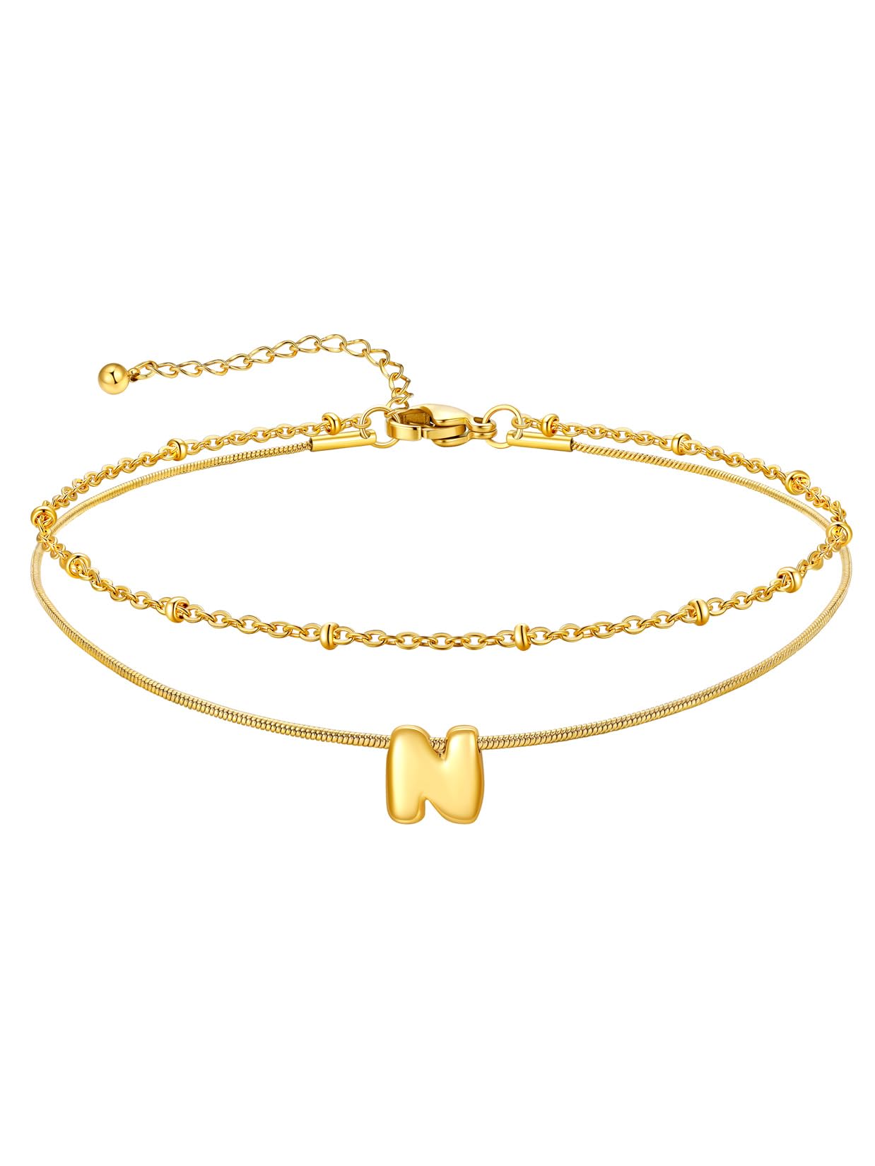 U7 Silver Gold Initial Ankle Bracelets for Women Waterproof,14K Gold Plated Initial Anklets No Tainish,Adjustable Women's Anklet Layered Ankle Summer Beach Foot Jewelry