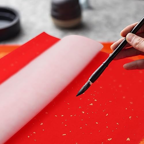 Vista 3 de EXCEART 40 hojas de papel Xuan rojo Festival de primavera chino Chunlian Duilian Corte de papel chino Año Nuevo Caligrafía Papel Rojo Arroz