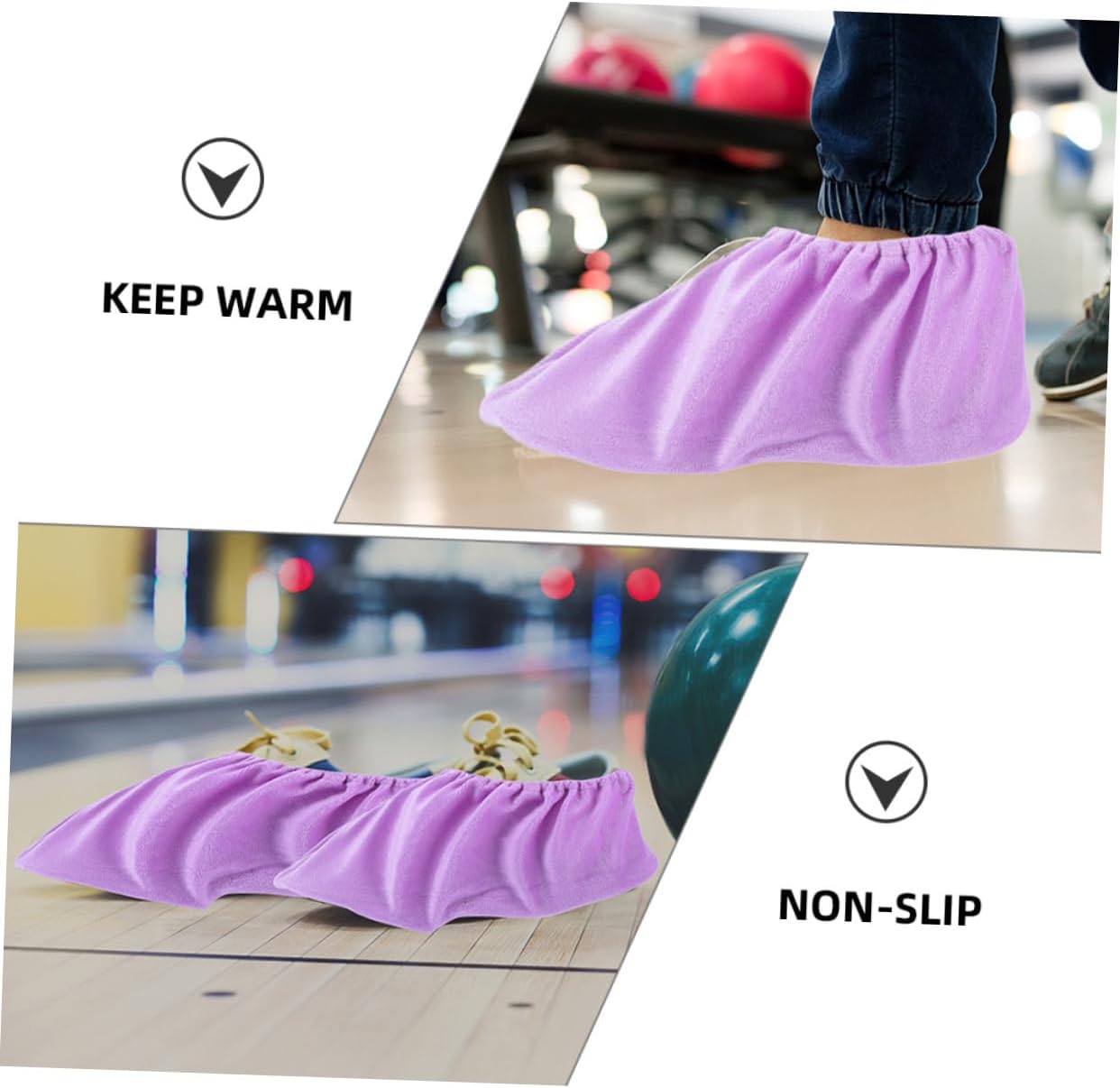 Bowling Shoe Covers for Women 2 Pairs Ultra-Flexible Easy- Indoor Sports Shoe Protectors Non-Slip Bottom Violet
