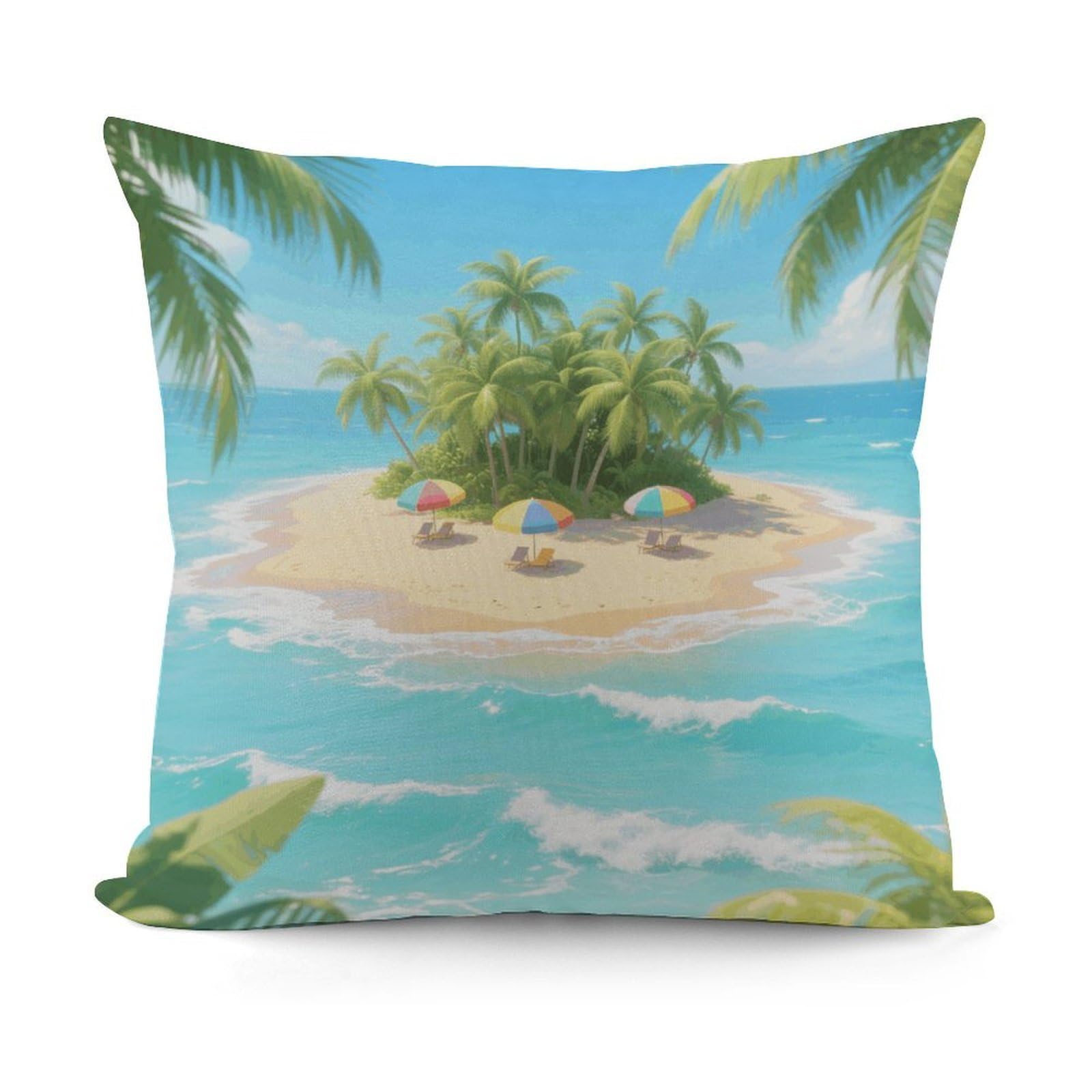 VstaDank Tropical Island Pillow Cover with Invisible Zipper Square Throw Pillowcase Plush Couch Sofa Pillow Case 18x18 Inch Decorative Throw Cushion Covers for Sofa Living Pillowcover
