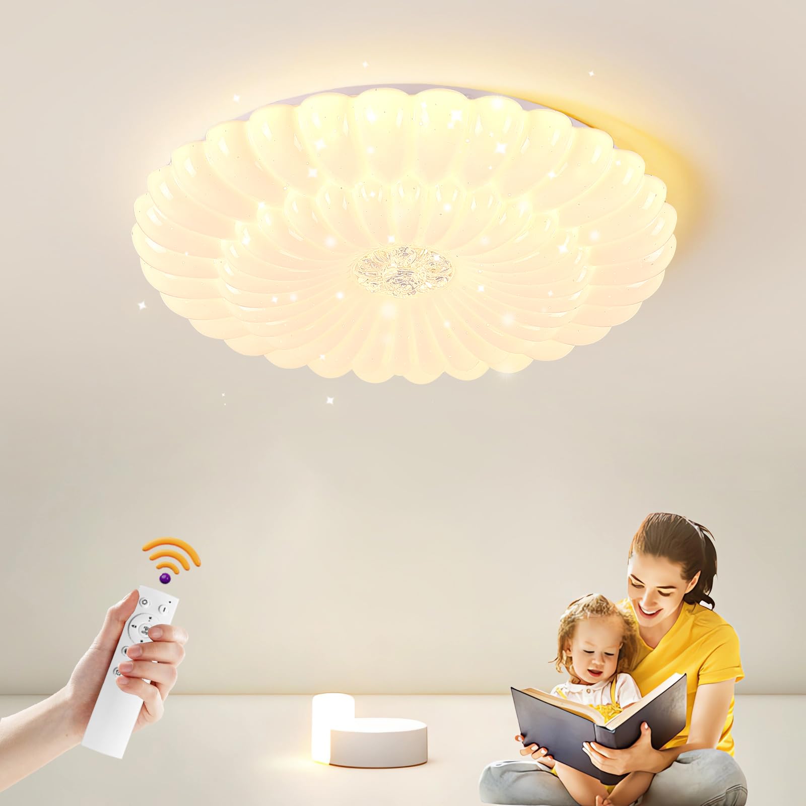 sunseatop LED Ceiling Light,38CM Wave Shaped Round Ceiling Lamp 3 Colors Dimmable LED Flush Mount Lighting Fixture with Remote for Bedroom Living Room Bedroom Hallway