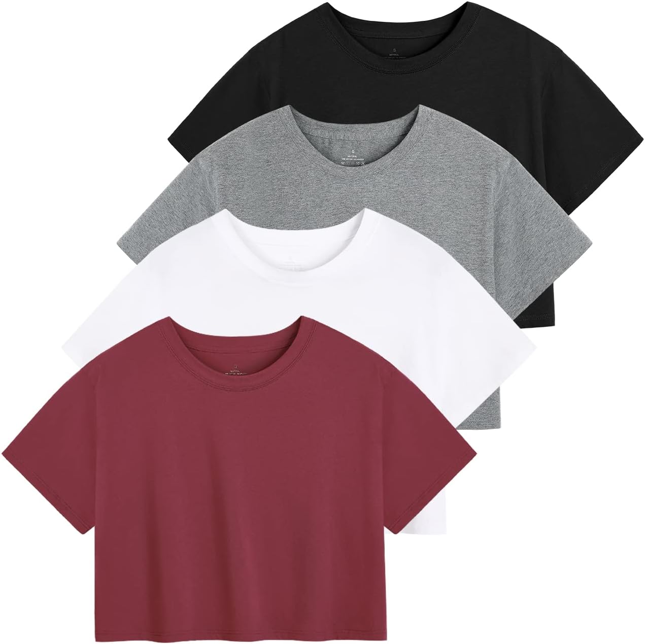 Cosy Pyro 4-Pack Women's Cotton Crop T-Shirts Short Sleeve Solid Cropped Athletic Top Round Neck Casual Workout Yoga Tees