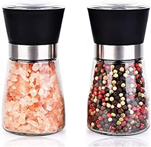 Utensilios de cocina Juego de coctelera de molino de especias, botellas de vidrio ajustables, 2 piezas de sal de cerámica y molinillo de pimienta