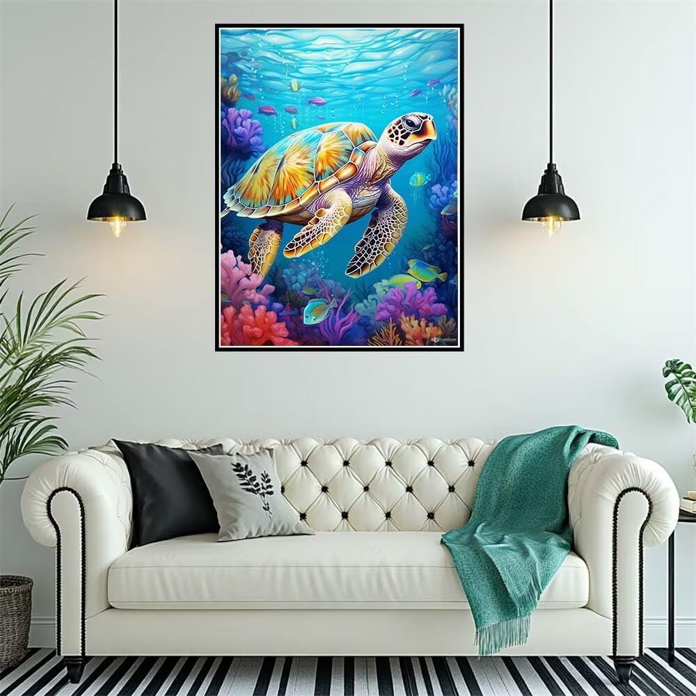 Peinture Numero Adulte Tortue Corail Peinture par Numero pour Débutants 60x90cm, DIY Activité Manuelle Paint by Numbers, Kits de Peinture au Numéro pour Décoration de la Maison (Sans Cadre) -PT504