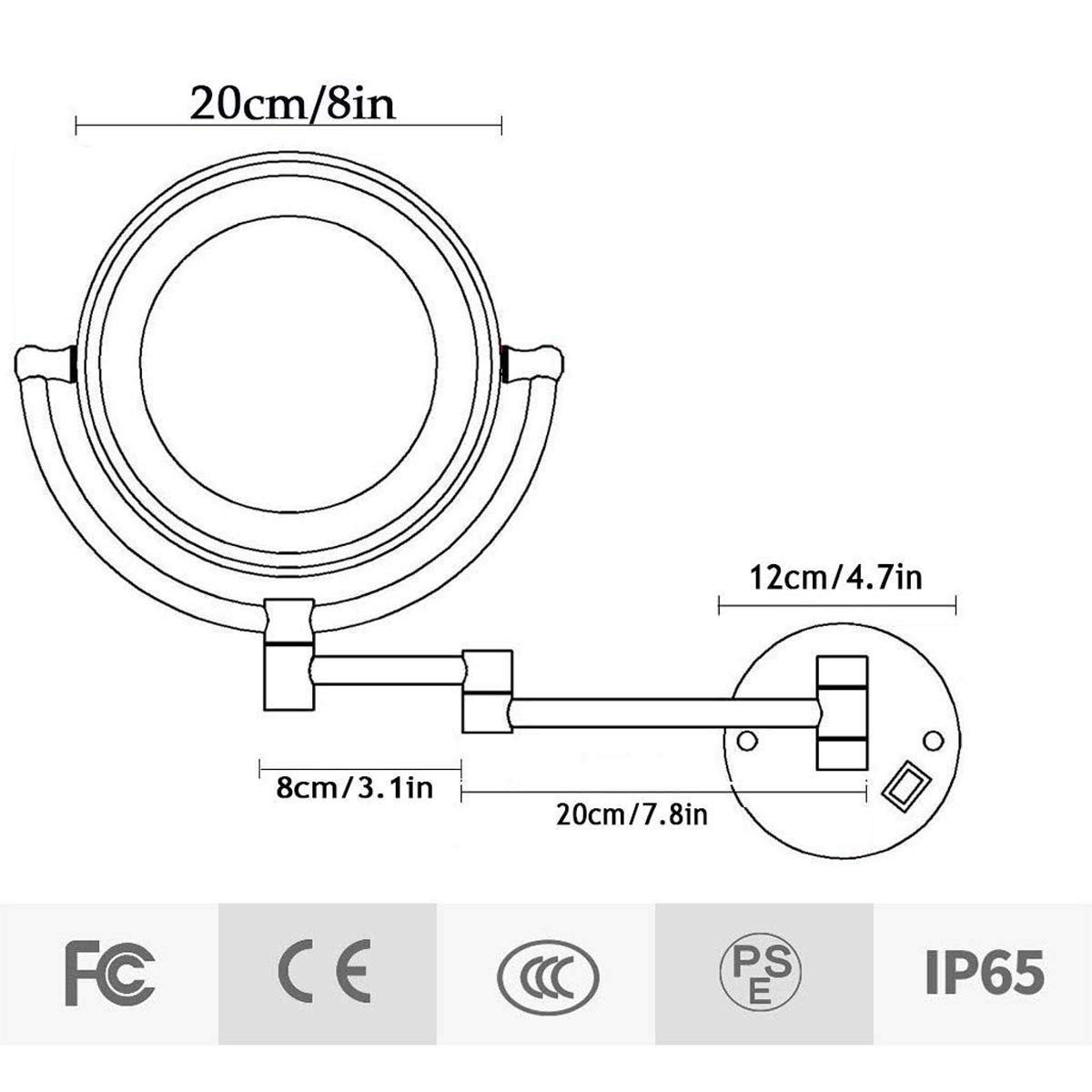 Specchio for Il Trucco Specchio cosmetico ingranditore Ricaricabile 1X/7X, for Bagno/Camera da Letto/Hotel, 3 opzioni di ingrandimento Disponibili (Size : 5X)