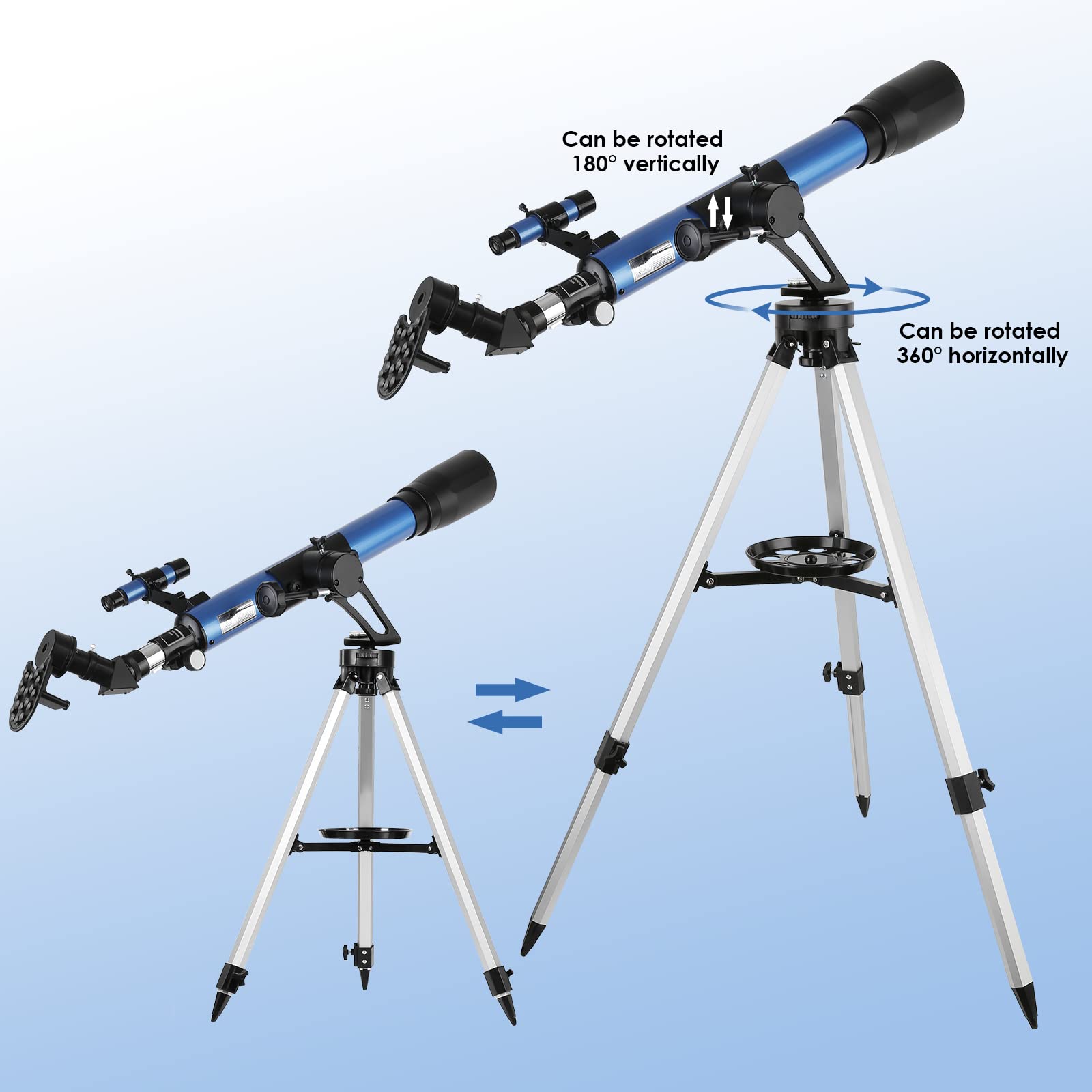 Télescope 60/700 mm avec Oculaires Kellner de 6 mm et 25 mm, Télescope Astronomique pour Débutant avec Adaptateur de Téléphone, pour Observer La Lune et Les Planètes