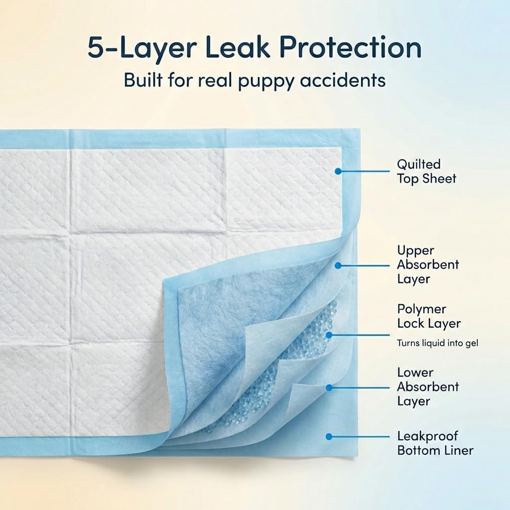 Extra Large Pee Pads for Dogs 30x23 in, 25 Count | Super Absorbent Multilayer Leak Proof Design | Quick Dry Top Layer | Includes Pet Urine Enzyme Cleaner | Disposable Potty Training Mat