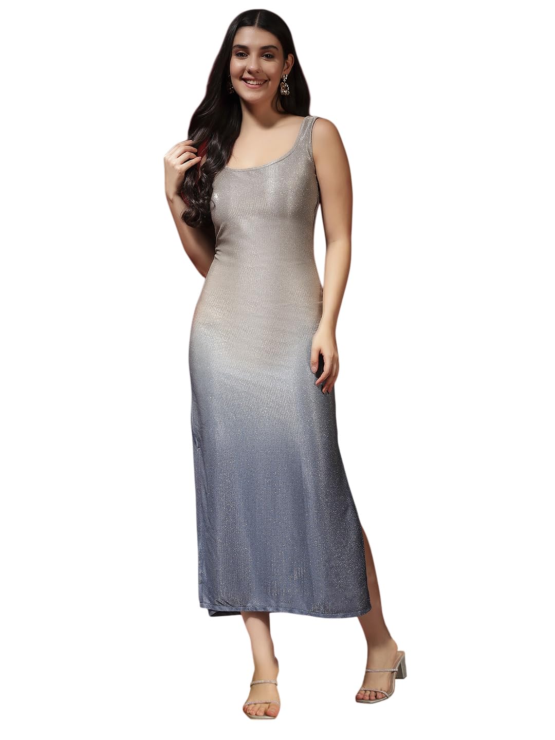 vaararo Lycra Bodycon Sleeveless Party Dress for Women | Shimmer Glitter Fabric Midi Silver Navy Ombre Outfit-picture-25