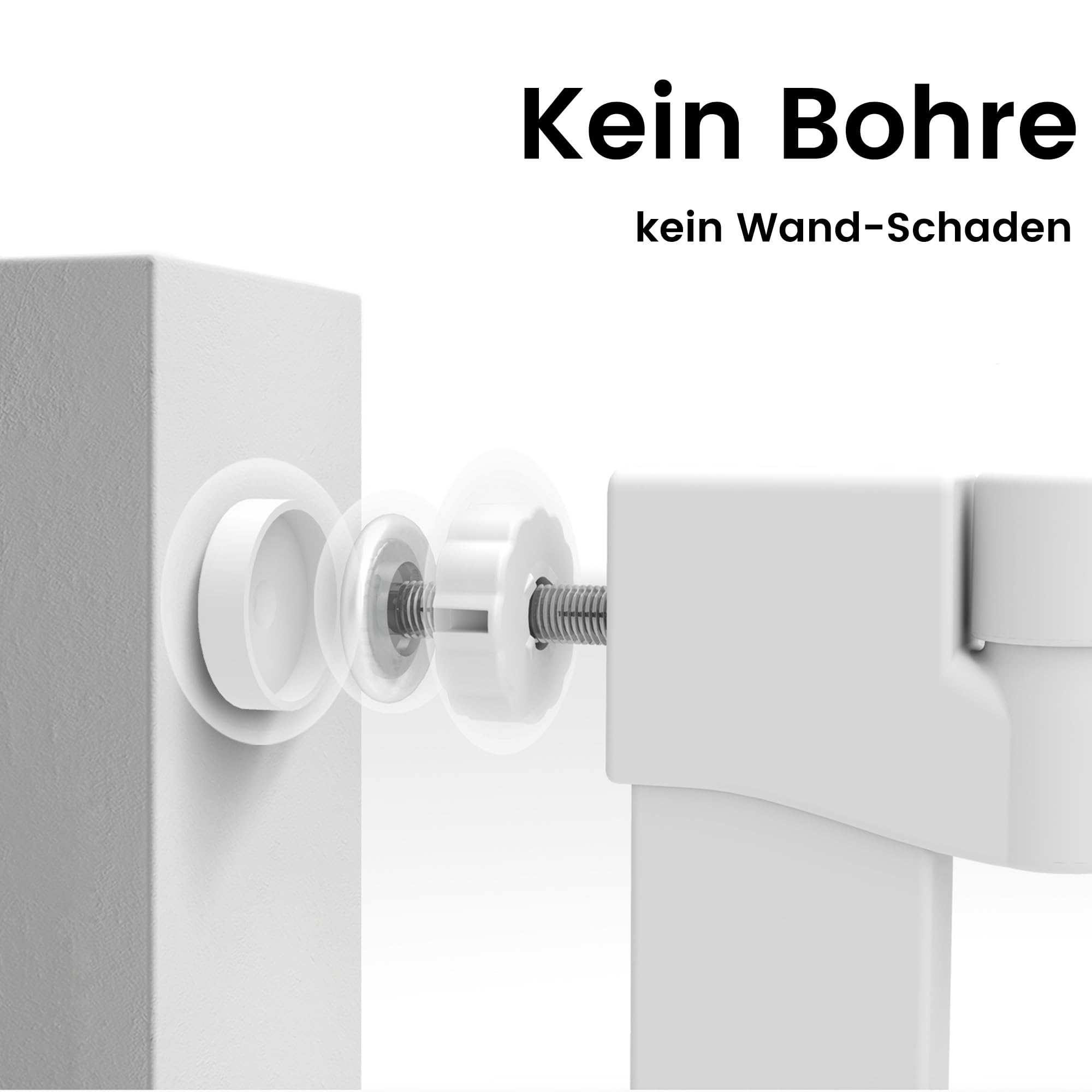 Treppenschutzgitter ohne Bohren, Türschutzgitter Kinderschutzgitter für Kinder und Haustiere, Verstellbare Breite 86-103 cm, Beidseitige Einhand Öffnung, Weiß