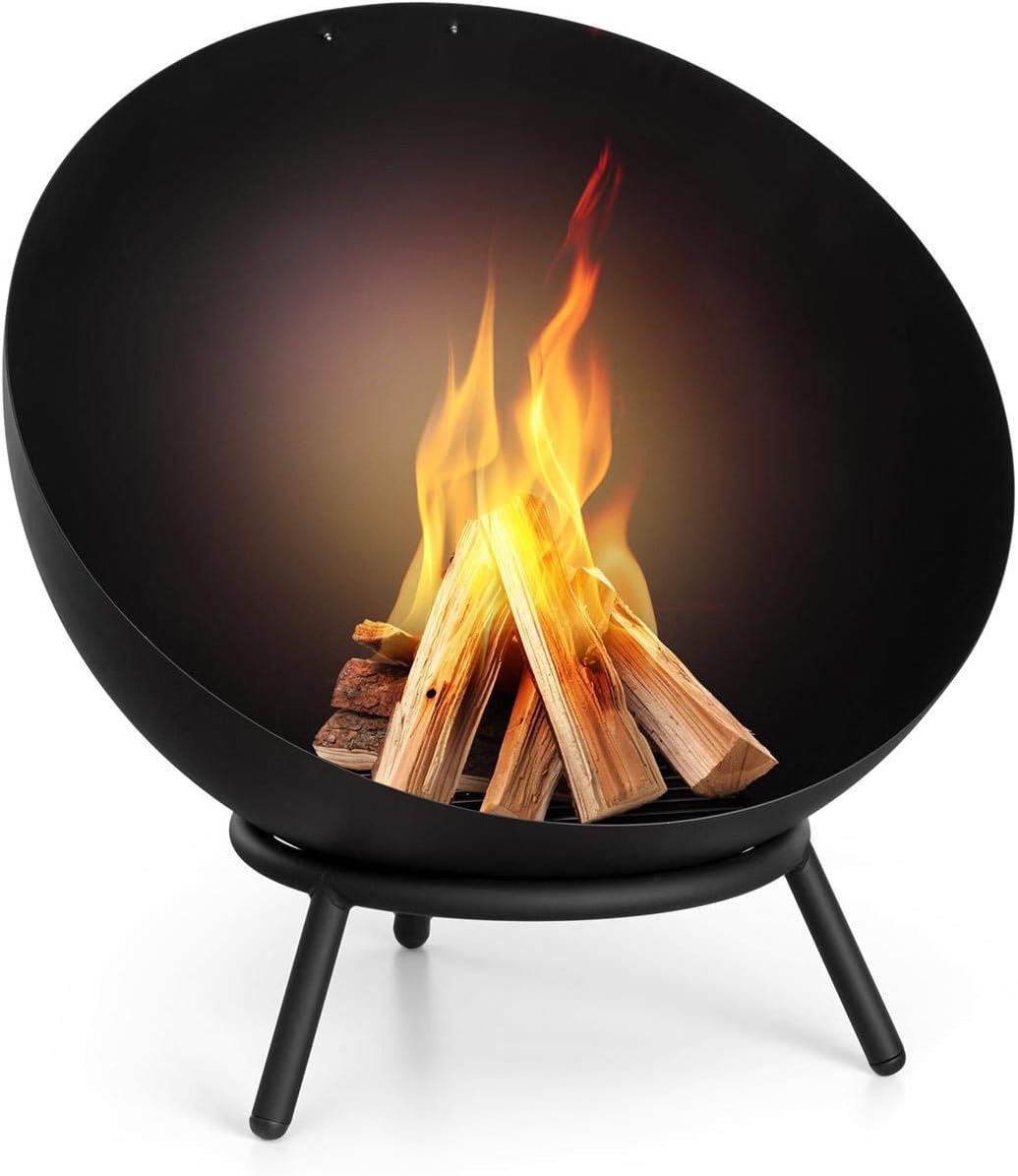 Grail Vuurschaal Met Grill | Materiaal: MGO  Magnesium Vezelklei  & Stalen Schaal Incl Vonkenscherm Lichtgrijs Graniet