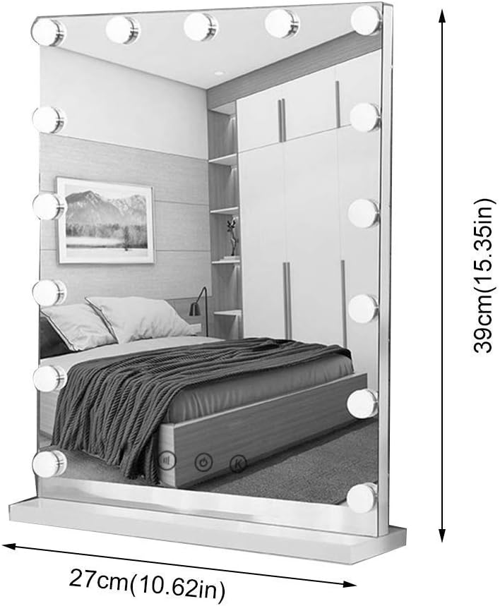 Table Mirror LED Makeup Mirror Lights Kit HD Smart Touch Button European Style Flat Bottom Support Safe and Durable for Dressing Table (Size : 40x52cm) (52x62cm) image 3