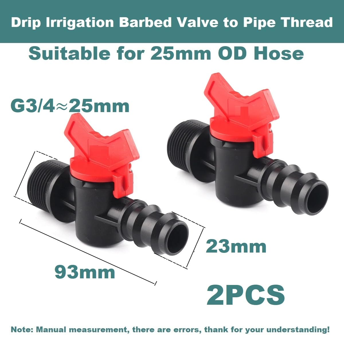 MiJunHD 25mm Hose Barb to G3/4≈25mm≈DN20 Male Thread, 2PCS Drip Irrigation Switch Valve, PE Pipe Hose Tube Shut-off Plastic Valve - Image 2