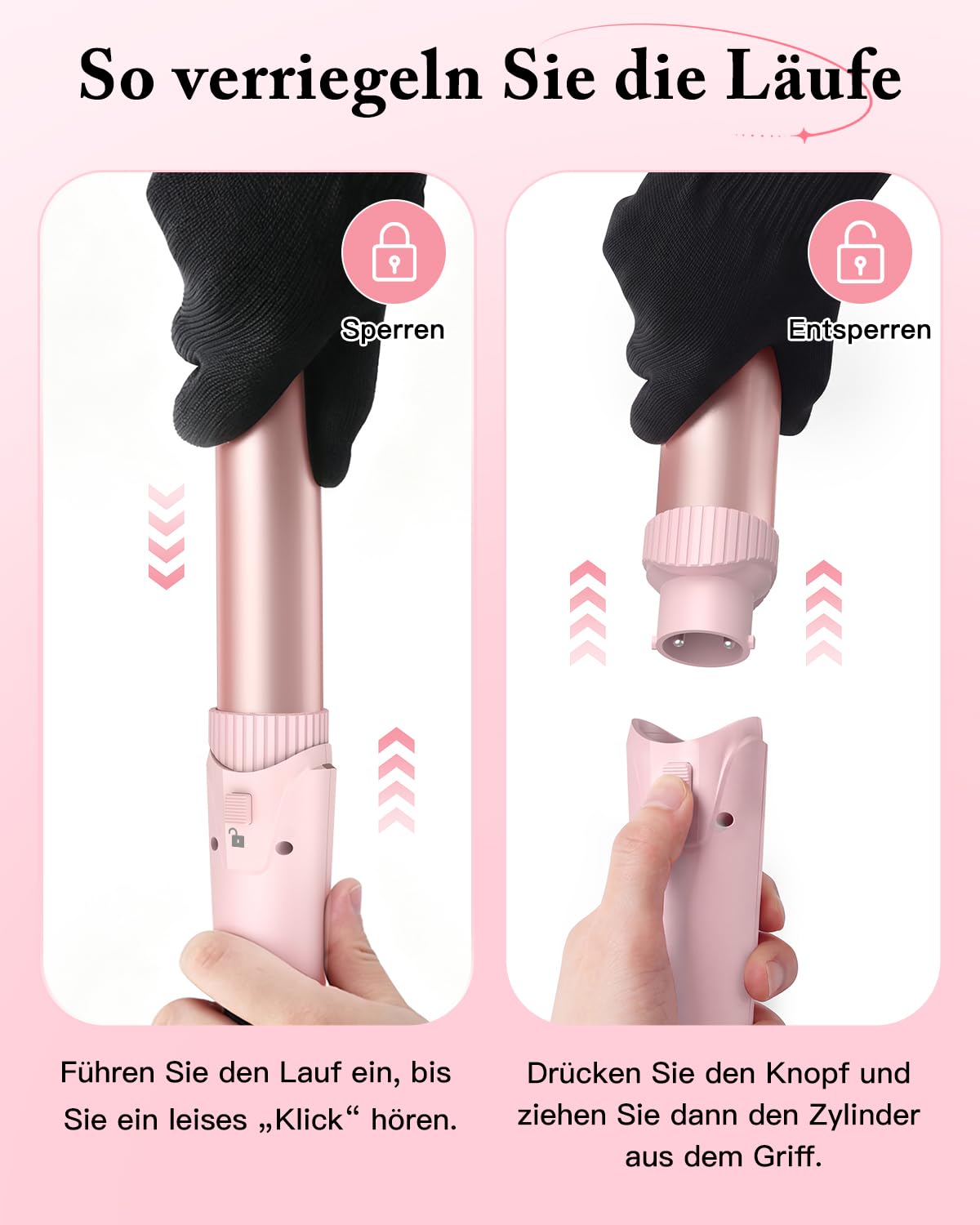BESTOPE PRO Rizador de pelo con 3 barriles de hierro ondulado 5 en 1, juego de 3 barriles para ondas grandes, ajuste de temperatura, calentamiento rápido y un guante, 2 clips, color rosa