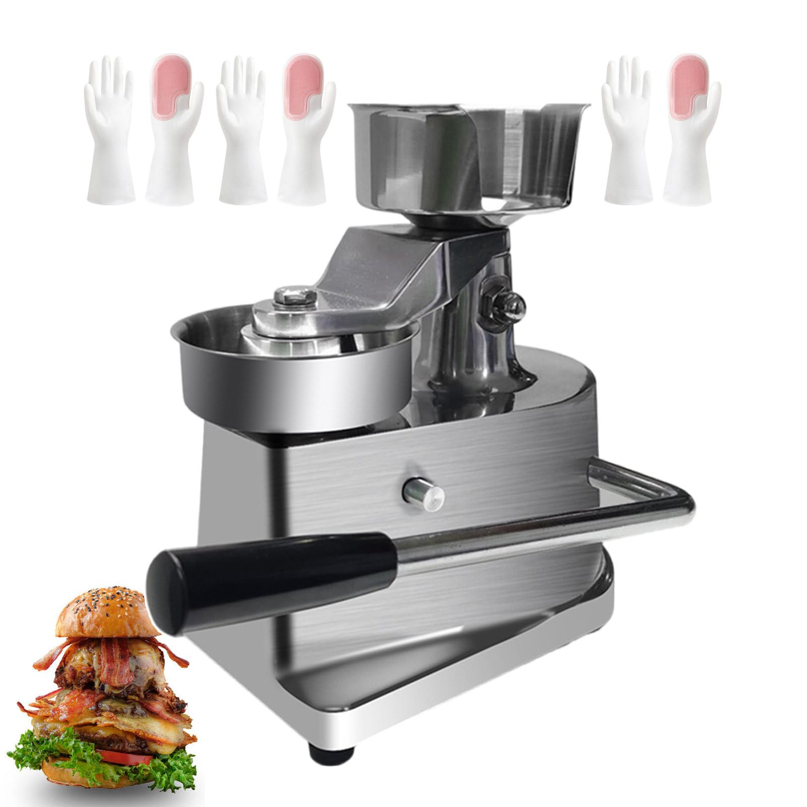 UMJIGF Manual Cookie Presses for Making Burgers, Hamburger Patty Maker, Commercial Meat Processor Hamburger Cheese Presses, with 10cm/13cm/15cm Stainless Steel Food Tray and Non-Slip Mats,13c,10cm