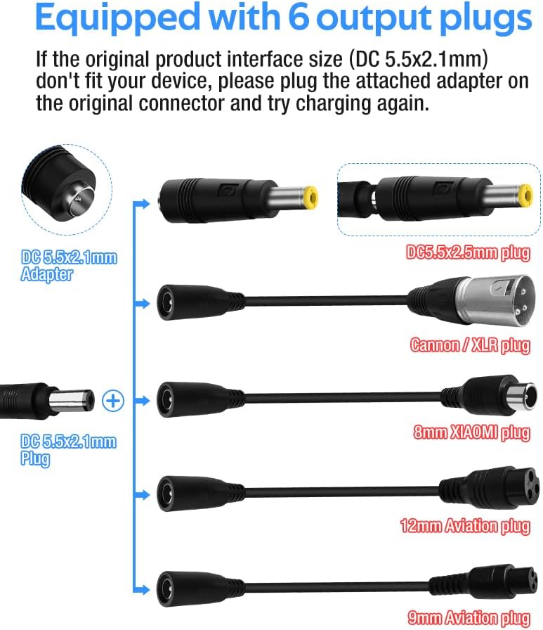 58.8V 3A/5A Charger with 6 Plug Suitable for Various Lithium Batteries, Such as Lawn Mower and Wheelchair Lithium Batteries, etc. (3A-6 Plug) - Image 3