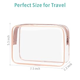 F-color TSA Approved Toiletry Bag - 3 Pack Clear Toiletry Bags Clear Makeup Cosmetic Bags for Women Men, Quart Size Travel Bag, Carry on Airport Airline Compliant Bag, Rose Gold(for age 12 or above)
