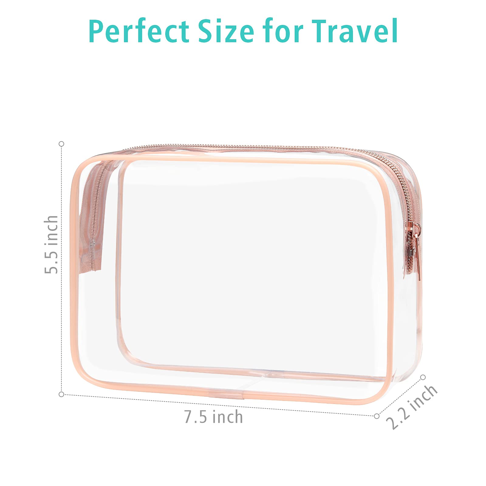 TSA Approved Toiletry Bag - F-color 3 Pack Clear Toiletry Bags - Clear Makeup Cosmetic Bags for Women Men, Quart Size Travel Bag, Carry on Airport Airline Compliant Bag, Rose Gold