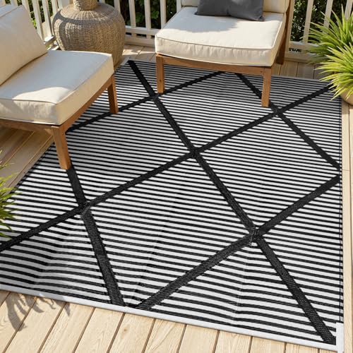 Lahome Waterproof Outdoor Rug 6x9, Reversible Plastic Outdoor Patio Rug