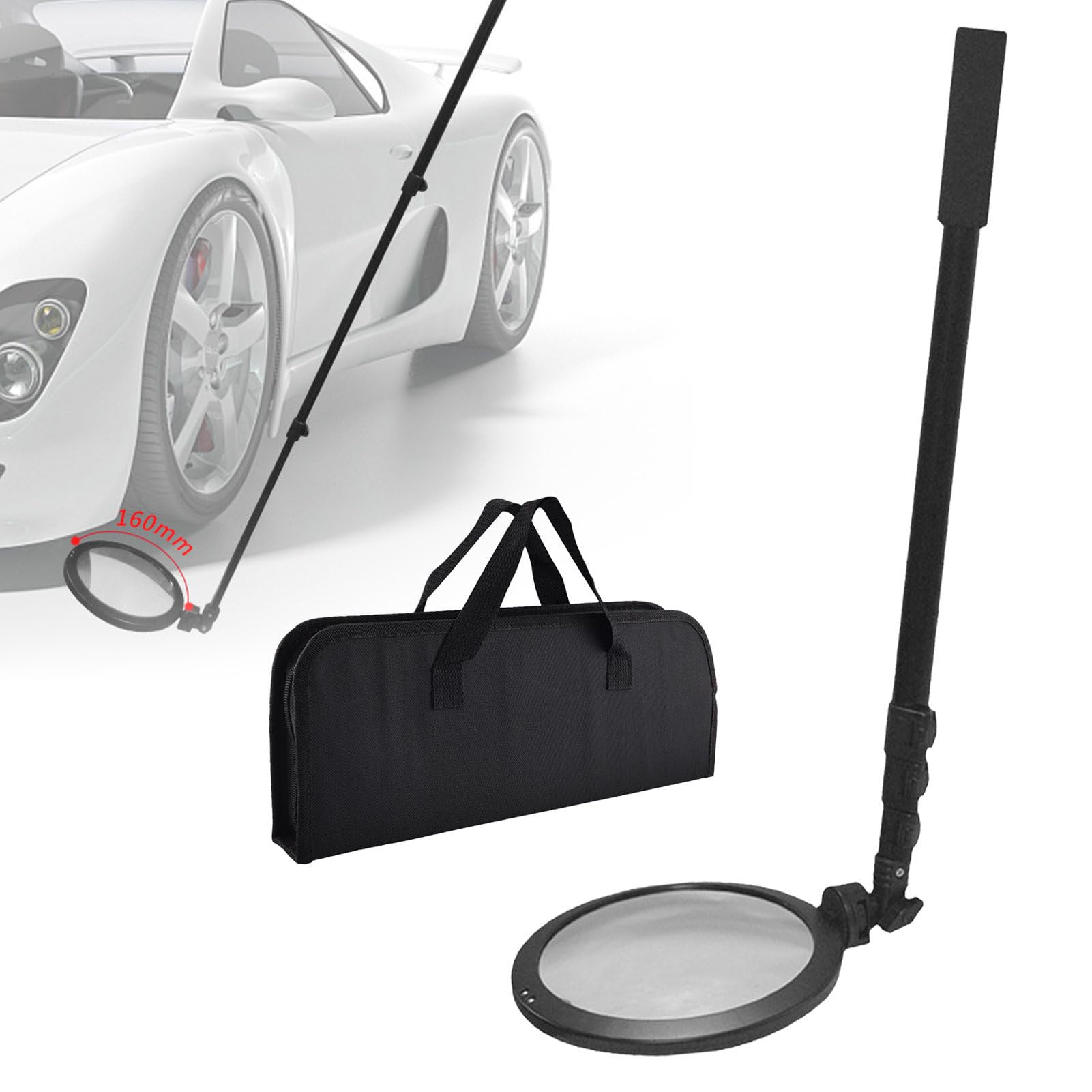 Espejo De Inspección Portátil para Bajos De Vehículos, con Luz Led, Espejo Acrílico De 160 Mm Y Mango Retráctil De 52-160 Cm, Espejo De Inspección Extensible, Herram