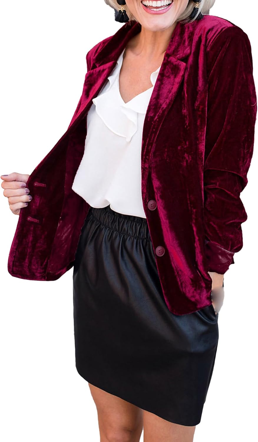 SEMATOMALA Women's Solid Long Sleeve Velvet Blazer Jacket Suit Open Front Cardigan Coat with Pockets Outerwear - Image 3