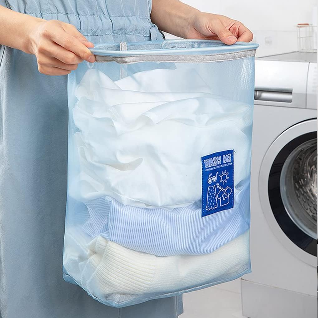 Wall Mountable Laundry Basket Hanging Laundry Hamper for Laundry Room Bathroom Breathable Foldable Dirty Clothes Storage Baskets Laundry Organizer, Blue+pink