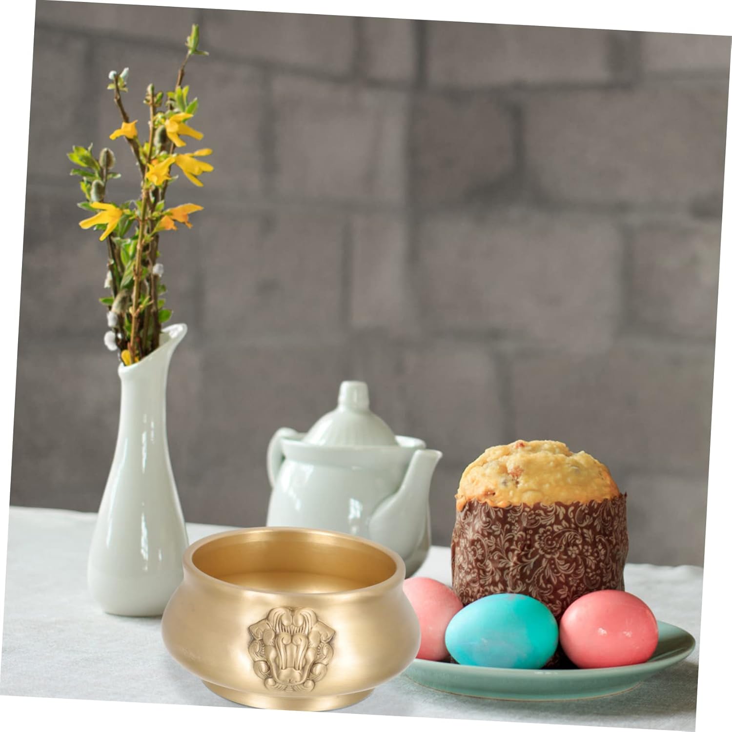 Brass Wealth Bowl Decorative Cornucopia Treasure Basin for Home Office Retro Style Tabletop Decor Meaningful Friends and Family Luck and Blessings